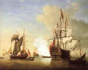 Monamy, Peter Stern view of the Royal William firing a salute Sweden oil painting artist